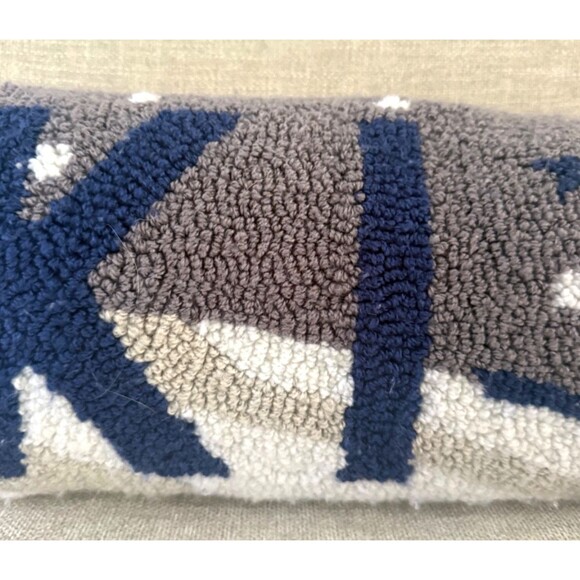 Handmade Custom Hooked Wool "Ski" Lumbar Pillow 24" x 8" - Picture 6 of 7